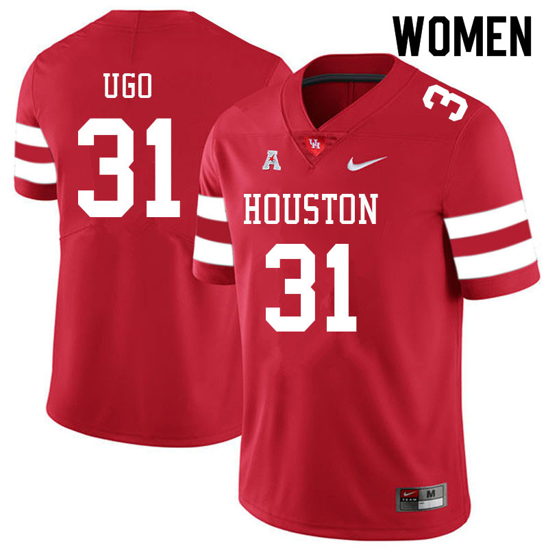 Women #31 Justice Ugo Houston Cougars College Football Jerseys Sale-Red - Click Image to Close